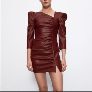 Zara Faux Leather Mini Dress Maroon